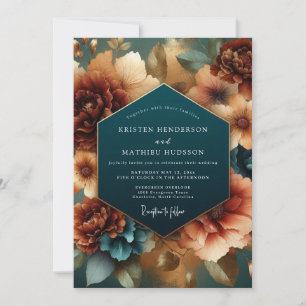 Teal Floral Herbst Eleganz Hochzeit Einladung