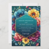 Teal Floral Lush Romance Wedding Einladung (Vorderseite)
