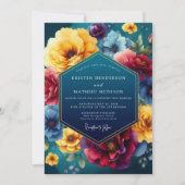 Teal Floral Luxe Wedding Einladung (Vorderseite)