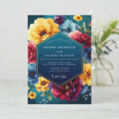 Teal Floral Luxe Wedding Einladung (Stehend Vorderseite)