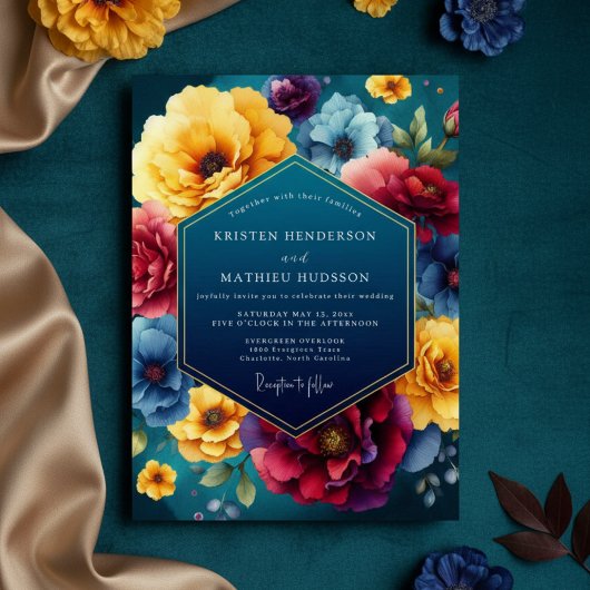 Teal Floral Luxe Wedding Einladung