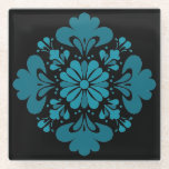 Teal Floral Mandala Glasuntersetzer<br><div class="desc">Add a bold, sophisticated touch to your space with this striking teal mandala coaster. Featuring a high-contrast design, the vibrant turquoise floral pattern stands out beautifully against a sleek black background. The symmetrical, petal-inspired shapes create a clean, modern aesthetic that fits perfectly in contemporary, minimalist, or eclectic homes. Durable and...</div>