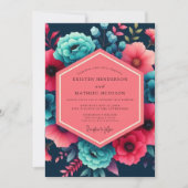 Teal Floral Moody Wedding Einladung (Vorderseite)
