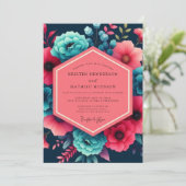 Teal Floral Moody Wedding Einladung (Stehend Vorderseite)