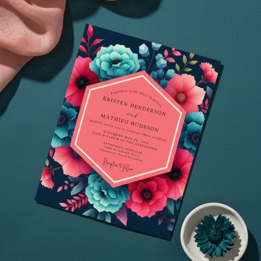 Teal Floral Moody Wedding Einladung