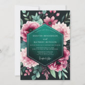 Teal Floral Nocturne Wedding Einladung (Vorderseite)