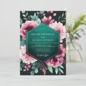 Teal Floral Nocturne Wedding Einladung (Stehend Vorderseite)