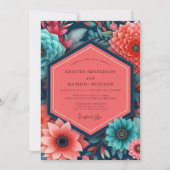 Teal Floral Opulence Wedding Einladung (Vorderseite)