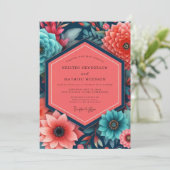 Teal Floral Opulence Wedding Einladung (Stehend Vorderseite)