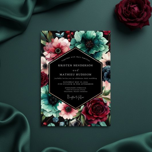Teal Floral Opulent Wedding Einladung