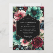 Teal Floral Opulent Wedding Einladung (Vorderseite)