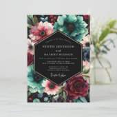 Teal Floral Opulent Wedding Einladung (Stehend Vorderseite)