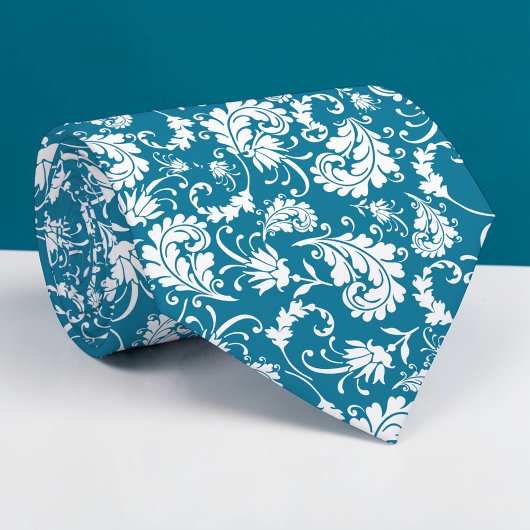 Teal Floral Pattern Custom Necktie Krawatte