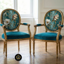 Teal Floral Seamless Chair Decoupage Seidenpapier