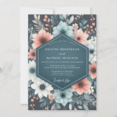 Teal Floral Whimsy Wedding Einladung (Vorderseite)