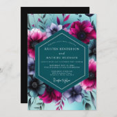 Teal Floral Whimsy Wedding Einladung (Vorne/Hinten)