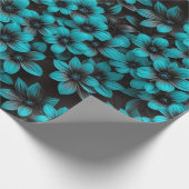 Teal Floral Wrapping Paper on Black Geschenkpapier (Ecke)