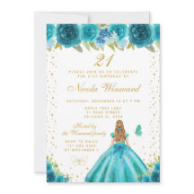 Teal Florale Blondhaarige Prinzessin Geburtstagsfe
