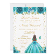 Teal Florale Braunhaarige Prinzessin Sweet Sixteen