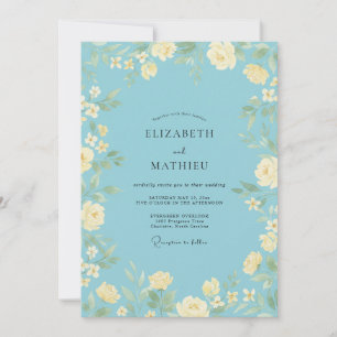 Teal Florale Frühlingsromanze Hochzeit Einladung