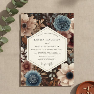 Teal Florale Herbstromanze Hochzeit Einladung