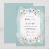 Teal Florale Hochzeitsfeier Einladung (Vorne/Hinten)