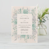 Teal Florale Kunst Hochzeit Einladung (Stehend Vorderseite)