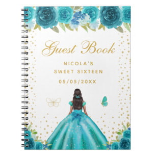 Teal Florales Dunkle Haut Prinzessin Sweet Sixteen Notizblock