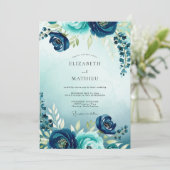Teal Flourishing Watercolor Wedding Einladung (Stehend Vorderseite)