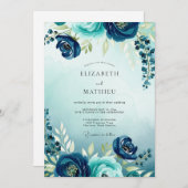 Teal Flourishing Watercolor Wedding Einladung (Vorne/Hinten)