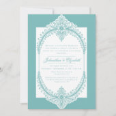 Teal French Flourish Frame Wedding Einladung (Vorderseite)