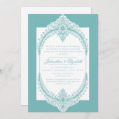 Teal French Flourish Frame Wedding Einladung (Vorne/Hinten)