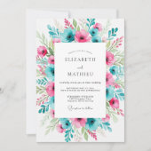 Teal Fuchsia Lively Spring Wedding Einladung (Vorderseite)