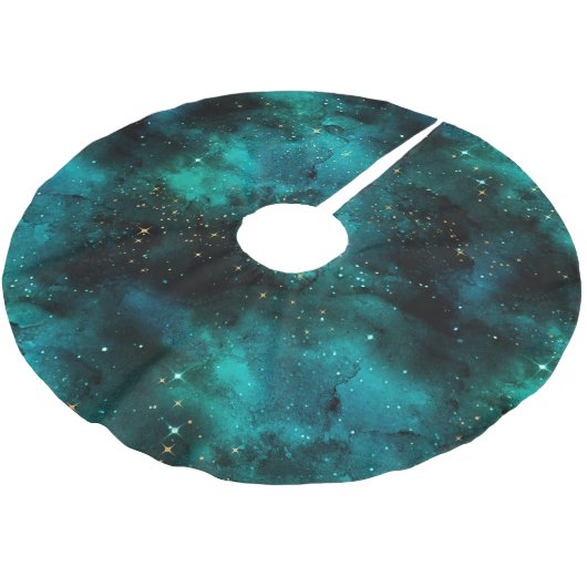 Teal Galaxy Series Design 1 Polyester Weihnachtsbaumdecke (Schrägansicht)