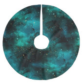 Teal Galaxy Series Design 1 Polyester Weihnachtsbaumdecke (Vorderseite)