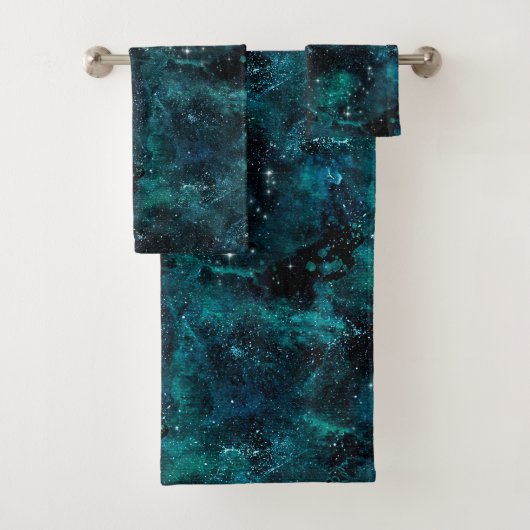 Teal Galaxy Series Design 4 Badhandtuch Set (Insitu)