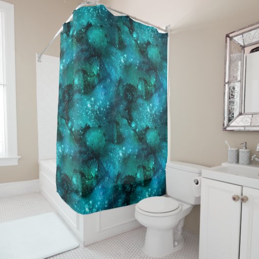 Teal Galaxy Series Design 6 Duschvorhang (Beispiel)