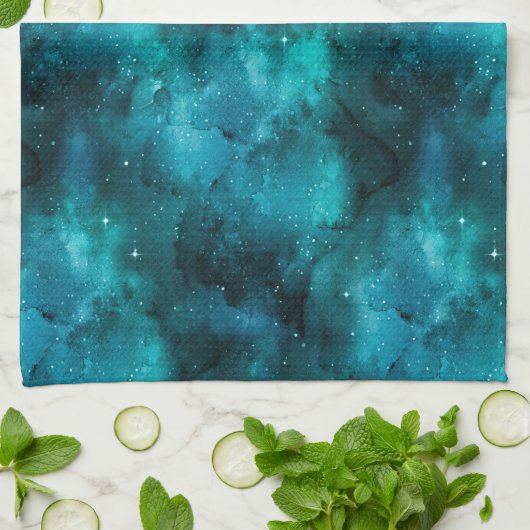 Teal Galaxy Series Design 7 Geschirrtuch (Gefaltet)