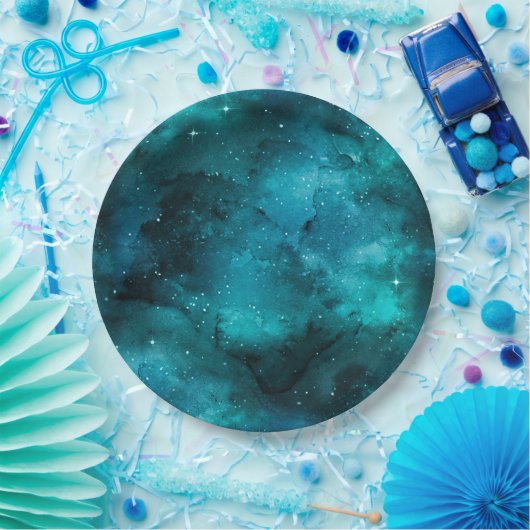 Teal Galaxy Series Design 7 Pappteller (Party)