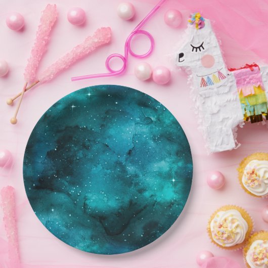 Teal Galaxy Series Design 7 Pappteller (Party)