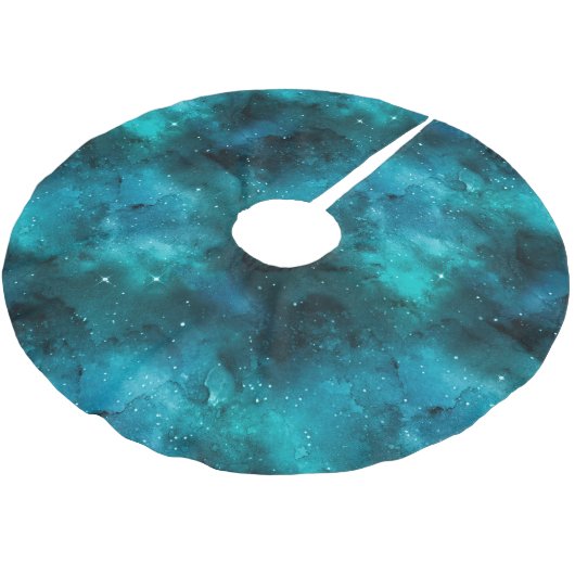 Teal Galaxy Series Design 7 Polyester Weihnachtsbaumdecke (Schrägansicht)