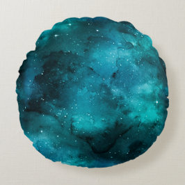 Teal Galaxy Series Design 7 Rundes Kissen