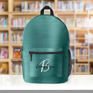 Teal gebürstetes Metall Schwarz-Weiß-Schrift-Monog Bedruckter Rucksack