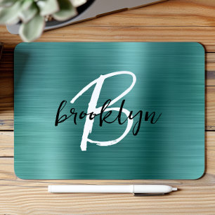 Teal gebürstetes Metall Schwarz-Weiß-Schrift-Monog Mousepad