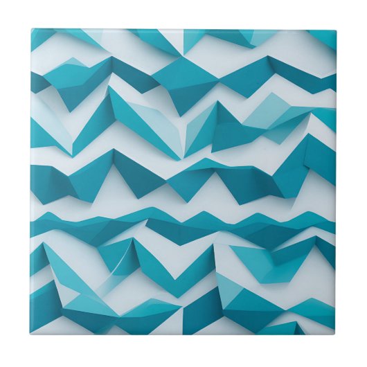 Teal Geometric Chevron 3D Pattern Fliese (Vorderseite)