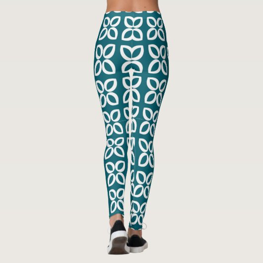 Teal Geometric Flower Pattern Women's Leggings (Rückseite)