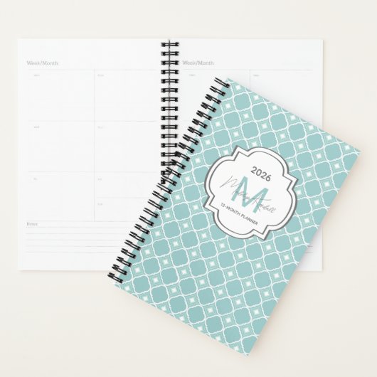 Teal Geometric Pattern Custom Monogram Name Planer (Anzeige)