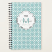 Teal Geometric Pattern Custom Monogram Name Planer (Vorderseite)
