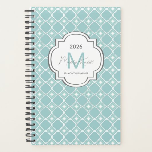 Teal Geometric Pattern Custom Monogram Name Planer (Vorderseite)