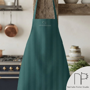 Teal gestreifte Monogramm-Hochzeit Schürze